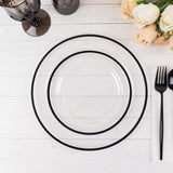 Elegant Clear Regal Disposable Salad Plates with Black Rim